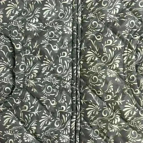 Jane Ashley Womens Small Quilted Vest Black & Taupe Paisley Lightweight Pockets - Picture 5 of 10